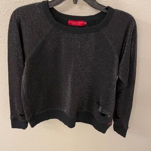 n: PHILANTHROPY Black Sparkle Distressed Lightweight Sweatshirt Size S